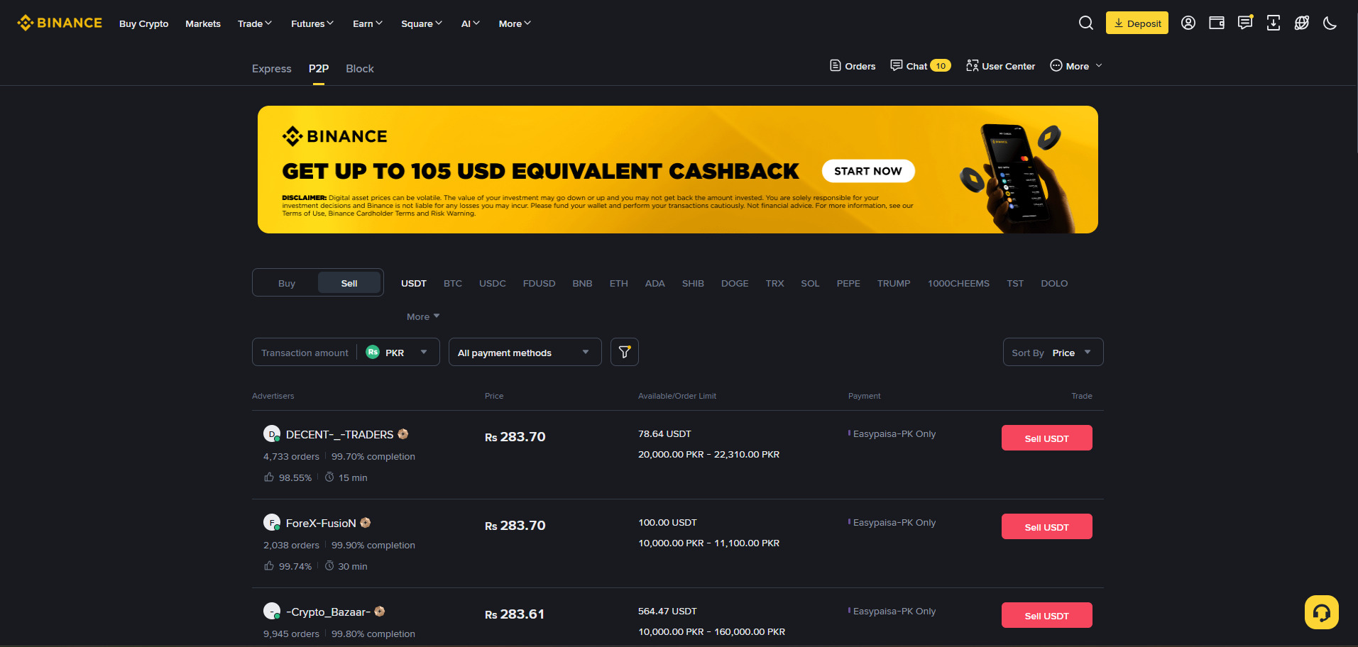 Binance P2P Sell