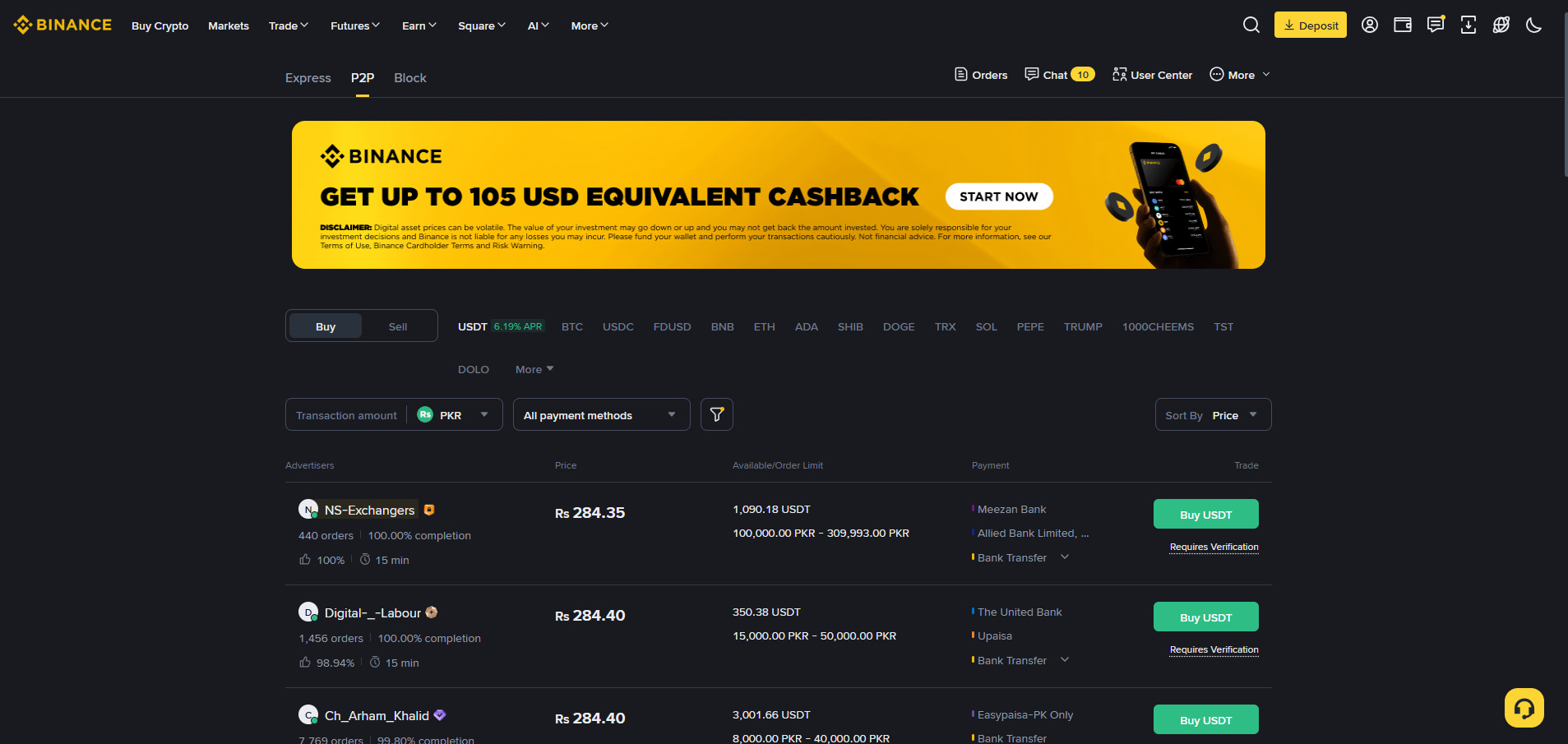 Binance P2P Buy Crypto