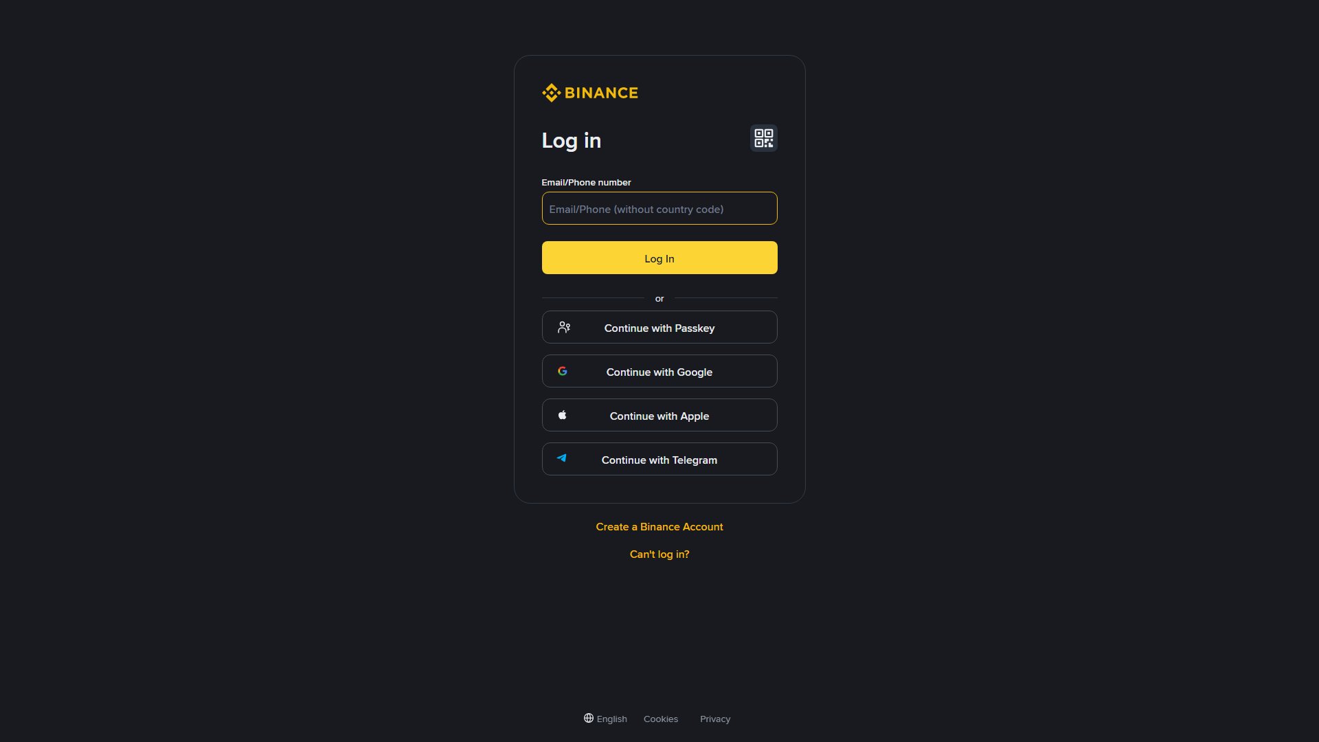 بائننس کے سیکیورٹی سیٹنگز کے صفحے کی سکرین (Security Settings)