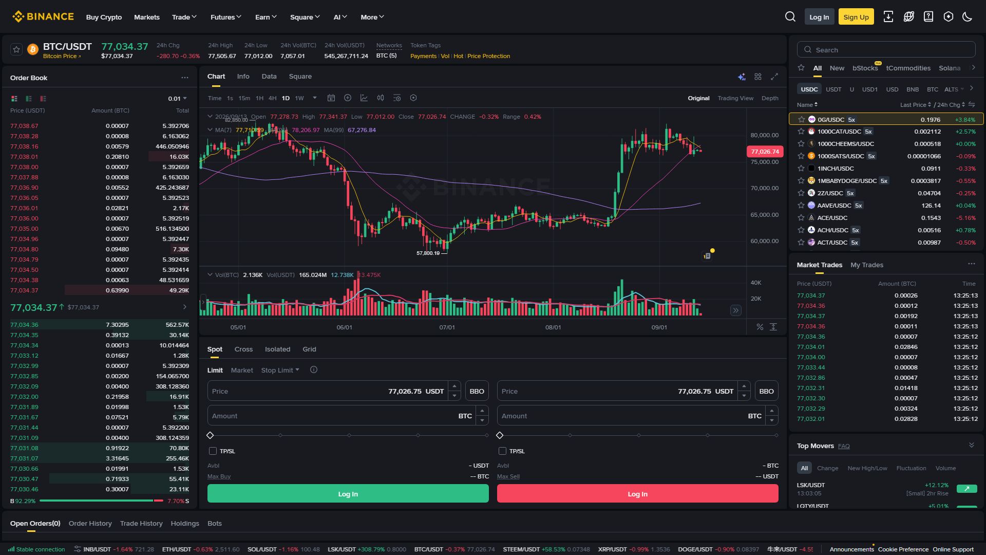 Binance Spot Market Order Interface