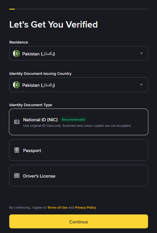 KYC کامیاب ہونے کے بعد کی تصدیق شدہ سکرین (Verification Complete)