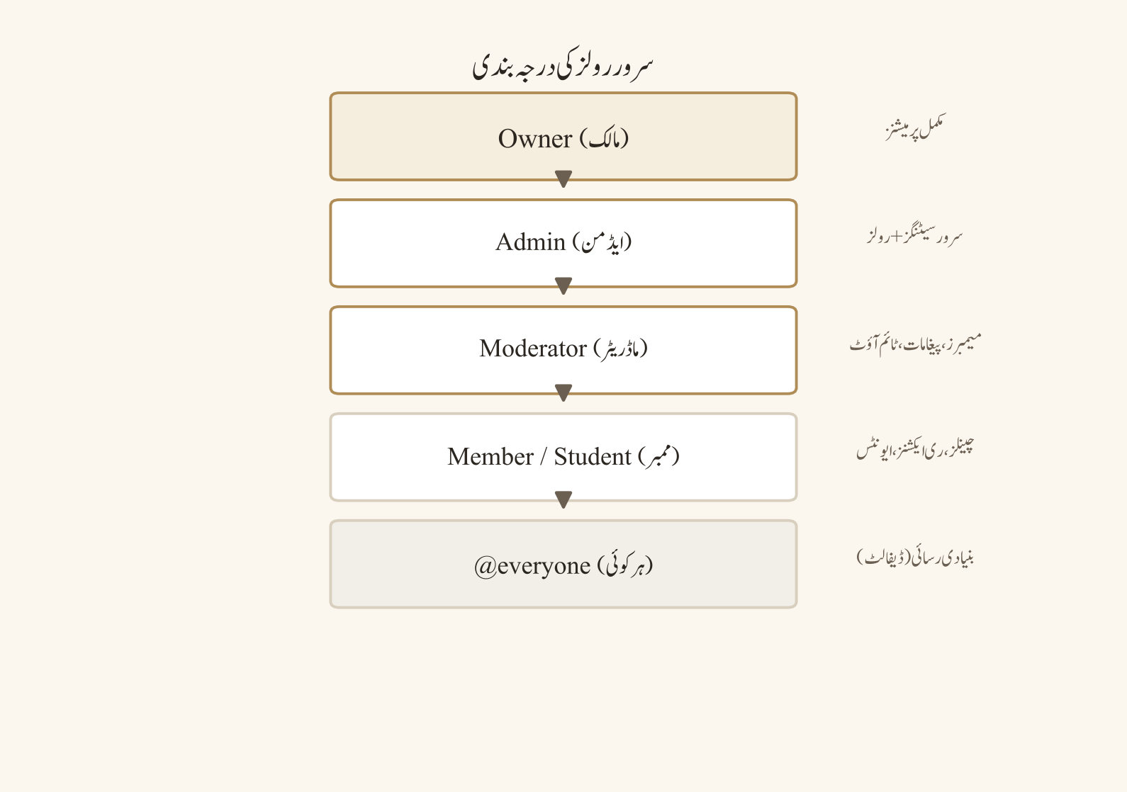 کرداروں کی درجہ بندی کا عمودی سلسلہ — Owner → محدود Admin → …